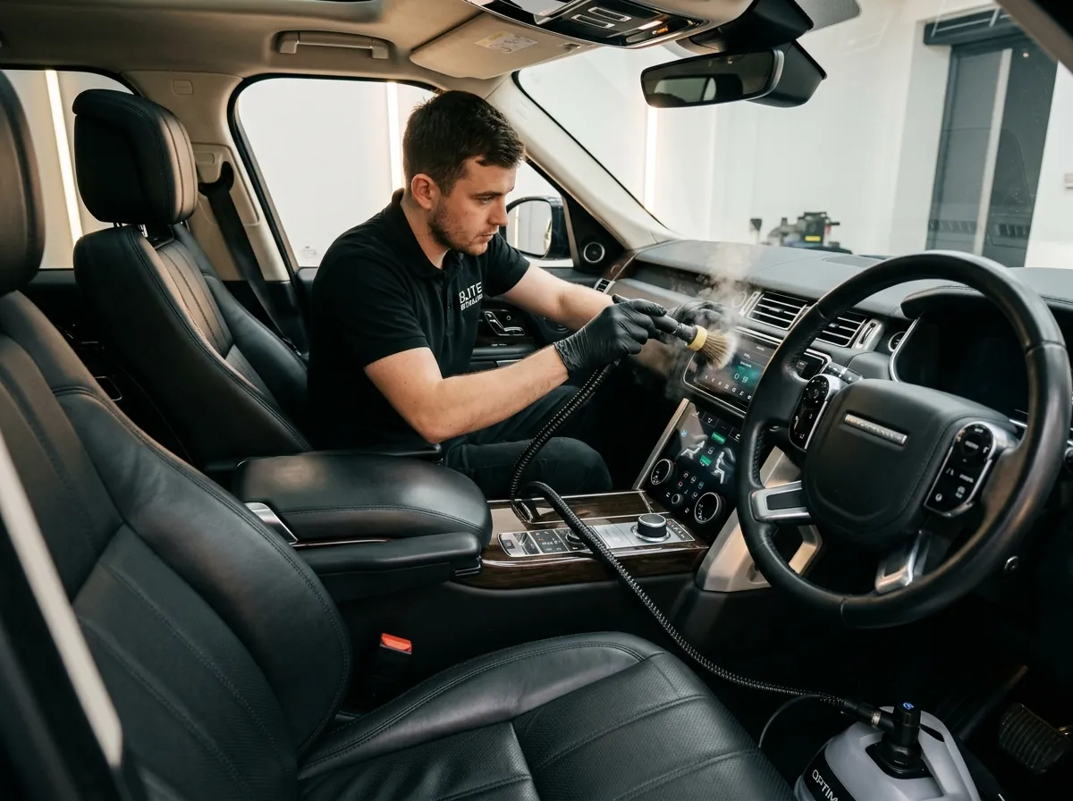 Detailer cleaning a car interior in Canberra