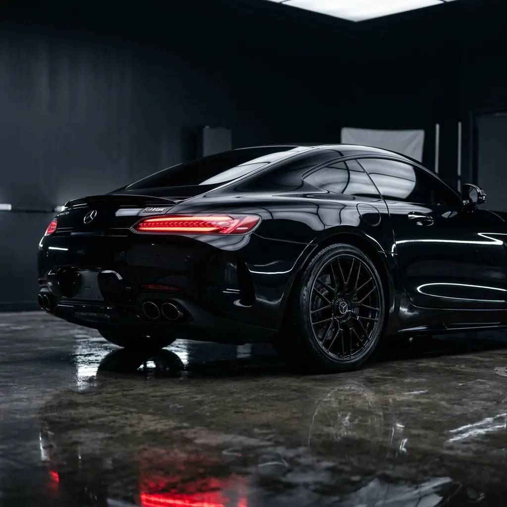 Detailed black coupe with a deep gloss finish