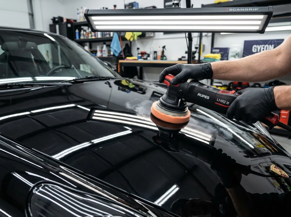 Machine paint correction on a black car in Canberra